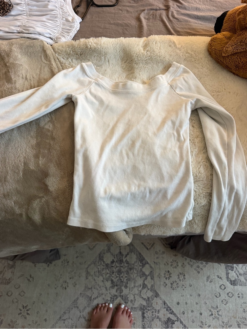 Brandy Melville White Off-Shoulder Long Sleeve Top